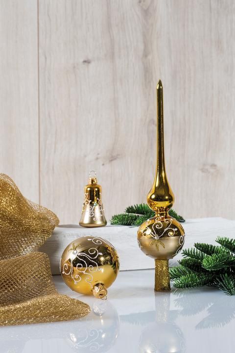 Glaskugelsortiment 16-teilig, Gold/Satin-Gold,