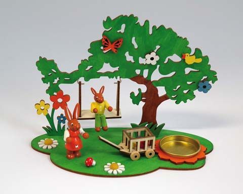 Teelichthalter mit Osterhase auf Schaukel