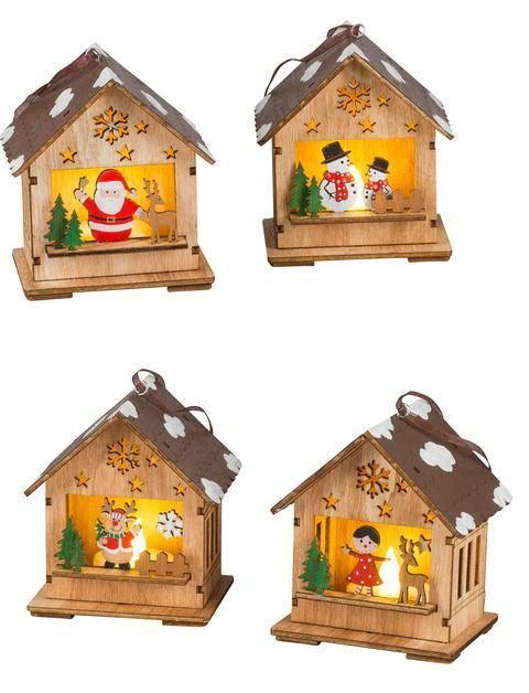 Weihnachtshäuschen-LED, 4-fach sort.