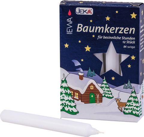 Baumkerzen, weiß, 12-er Pack,