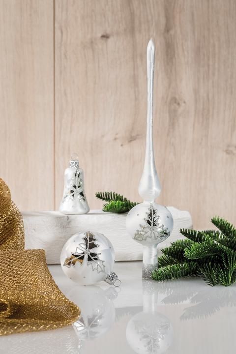 Glaskugelsortiment 16-teilig, Eislack-Weiß