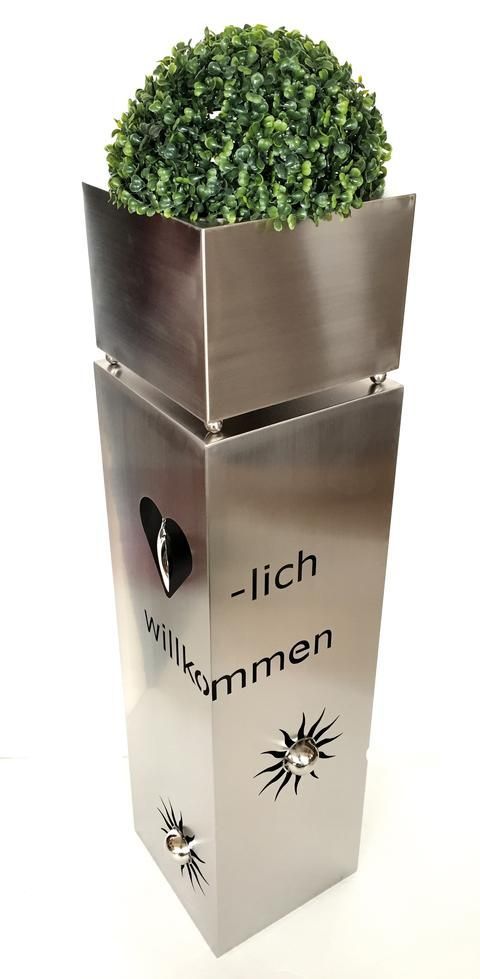 Metallsäule aus Edelstahl "Willkommen"